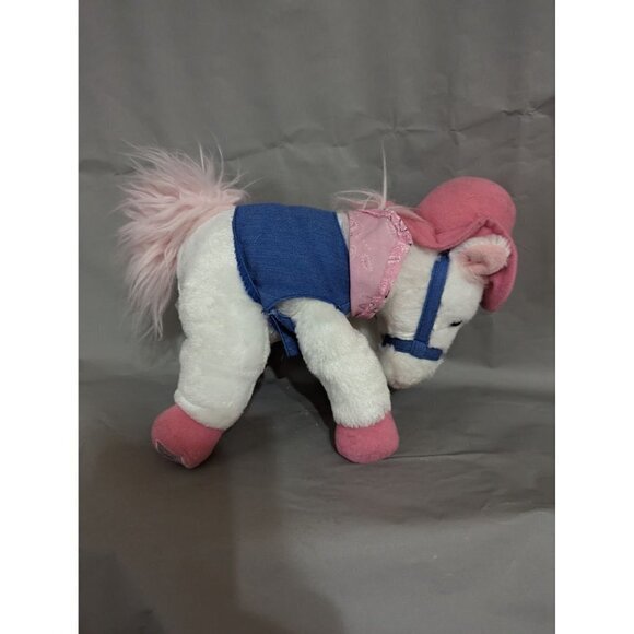 Aurora White Horse Plush Stuffed Animal Bean Bag Western Rodeo Pink Bandana Hat - Picture 7 of 10
